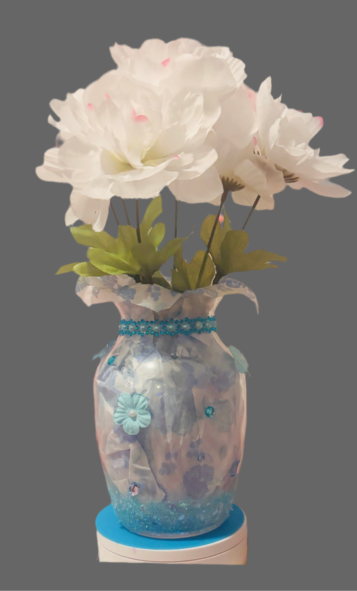 HANDMADE BLUE GLITTER FLOWER VASE