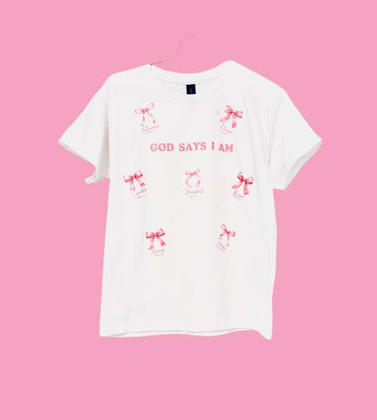 Girls Youth Bow God Says I Am T-Shirt