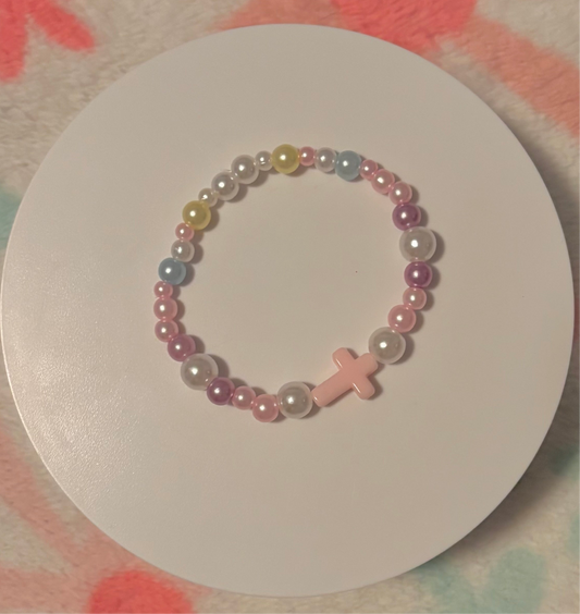 HANDMADE COLORFUL BEAD CROSS STRETCH BRACELET 🩷