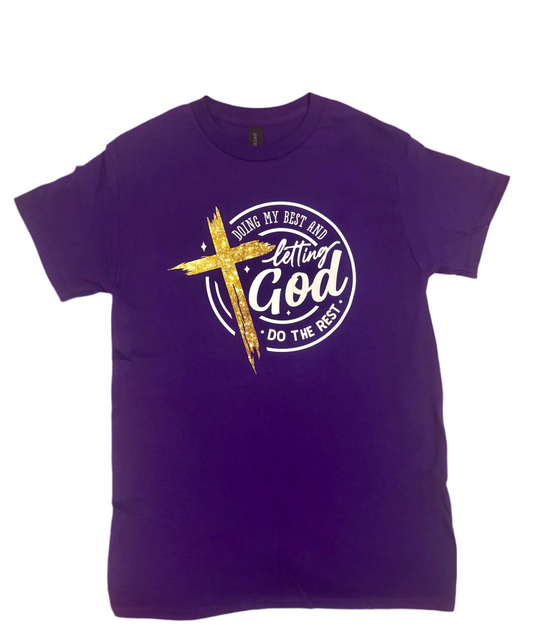 PURPLE LETTING GOD T-SHIRT