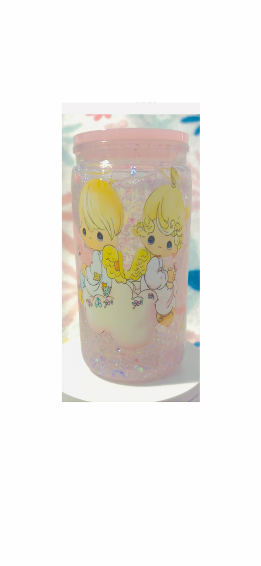 PRECIOUS MOMENTS 16oz PLASTIC GLITTER TUMBLER